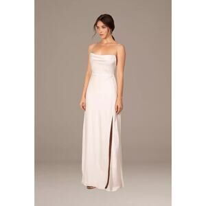 Fame & Partners Rosabel Cowl Neck Satin Gown with Spaghetti Straps - S